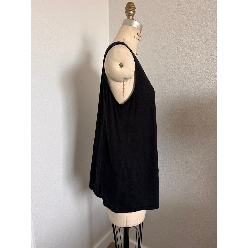 Eileen Fisher Black Organic Linen Tank Medium Minimalist Scoop Neck Layer - Picture 2 of 7